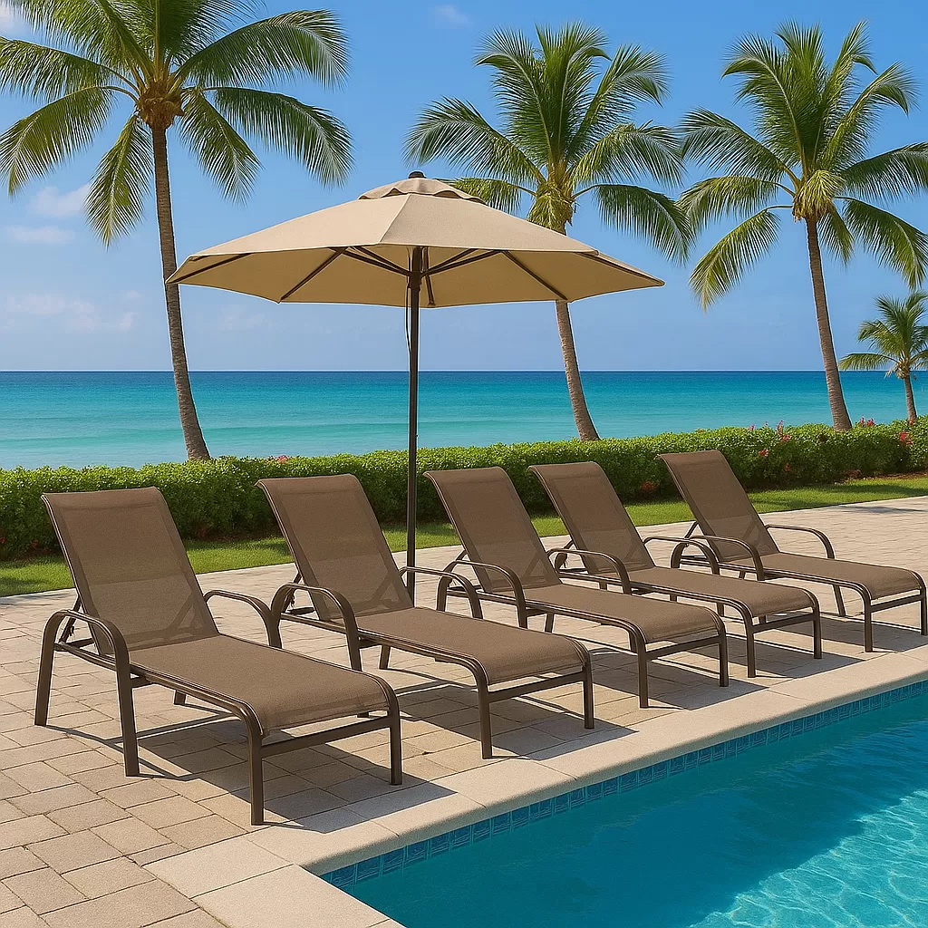 Espreguiçadeira para Piscina Summer - Alumínio Marrom, Tela Sling Marrom | Empilhável