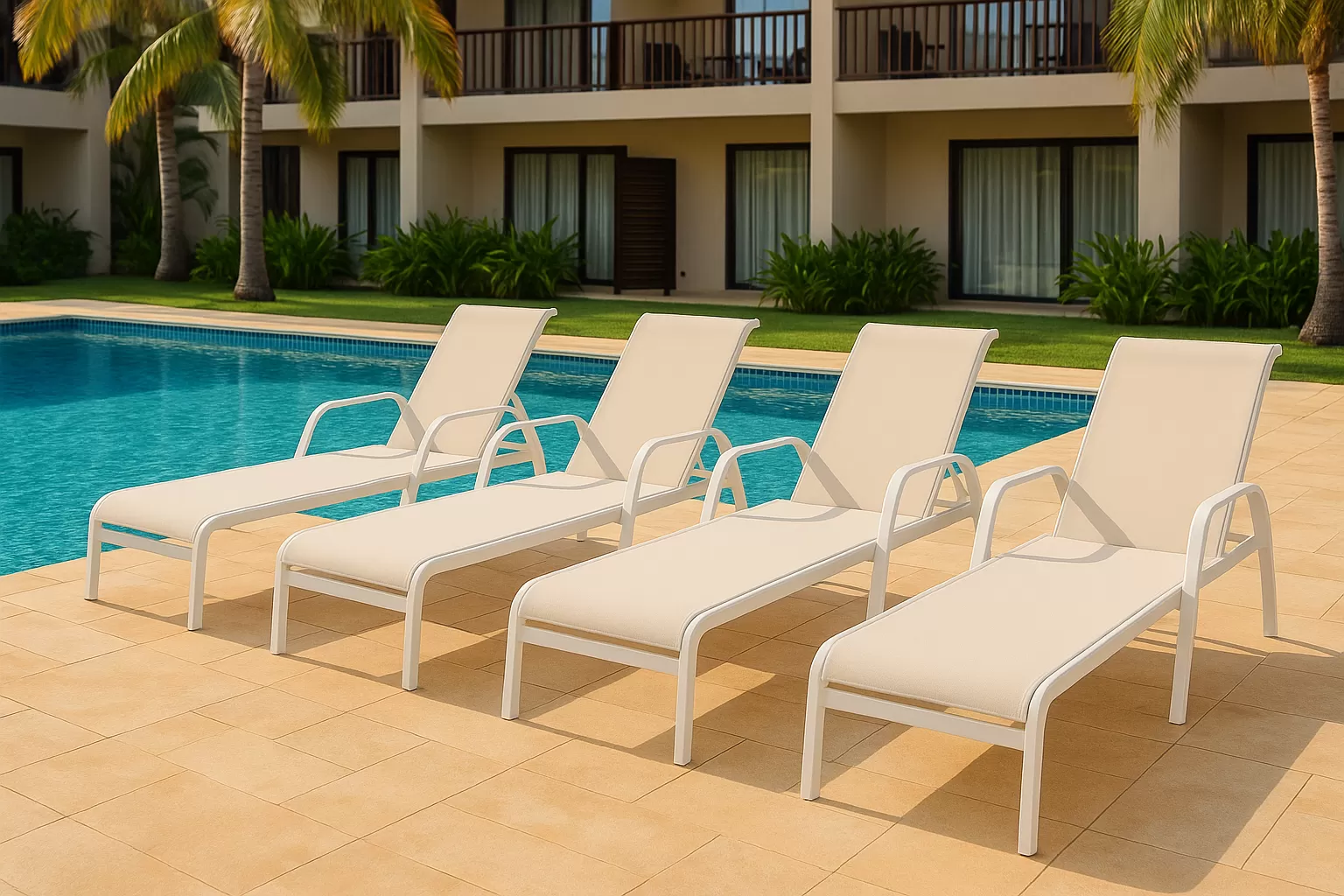 Espreguiçadeira para Piscina Summer - Alumínio Branco, Tela Sling Branca | Empilhável