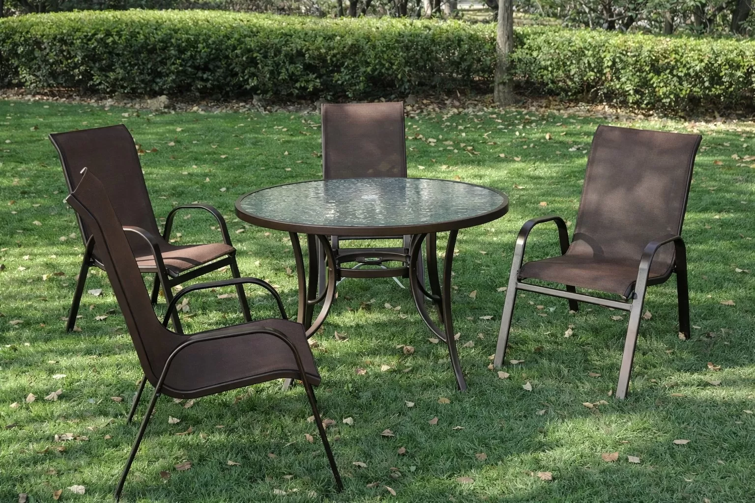 Mesa Summer - Estrutura Alumínio marrom | Tampo de vidro jateado