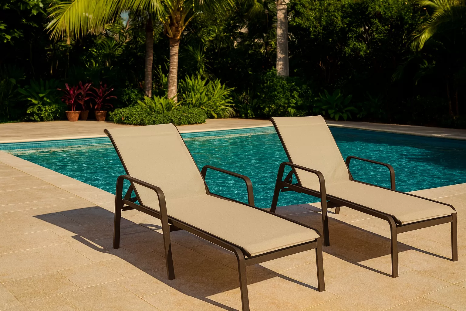 Espreguiçadeira para Piscina Summer - Alumínio Marrom, Tela Sling Bege | Empilhável